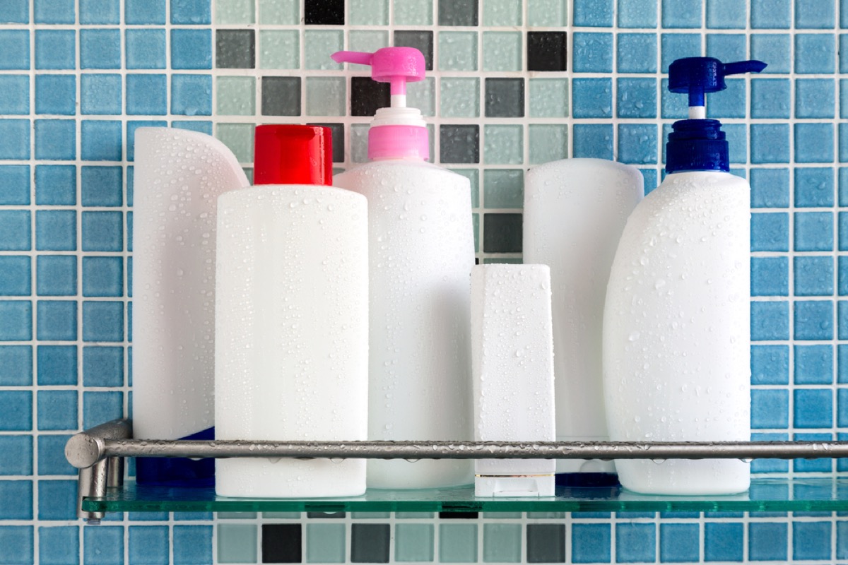 bottles in shower caddy