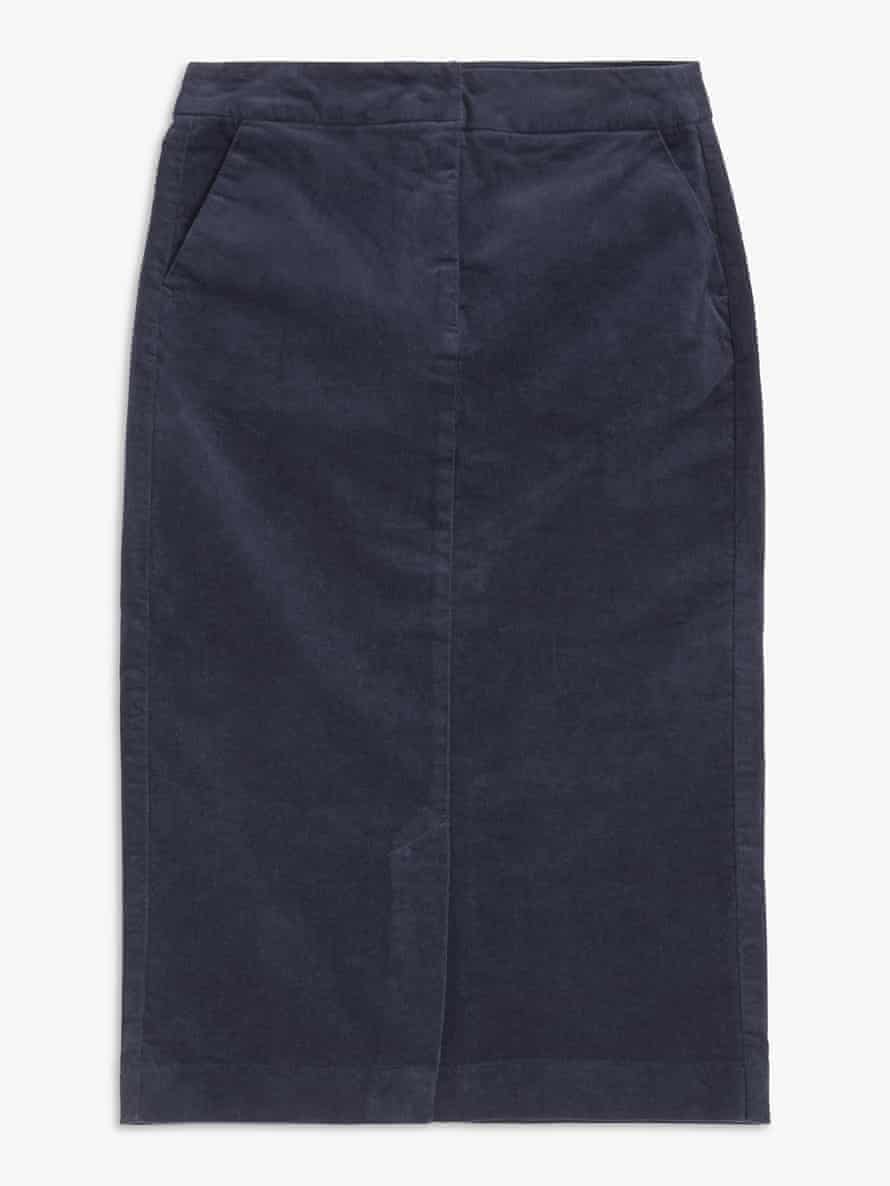 John Lewis & Partners Cord Straight Midi Skirt, Navy £39