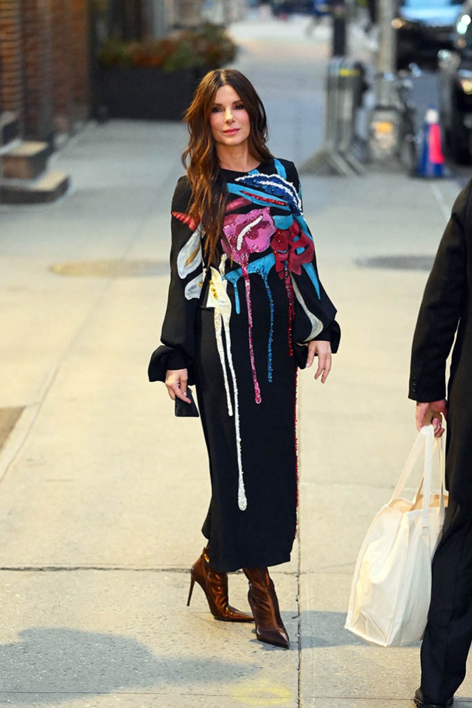 Sandra Bullock spotted leaving the 'Stephen Colbert Show' in New York City on March 14, 2022. 