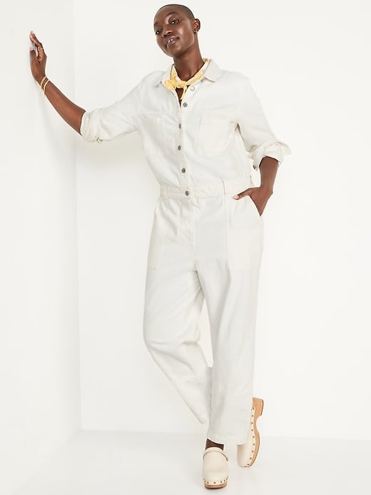 Old Navy Long-Sleeve Cropped Jean Utility Jumpsuit
