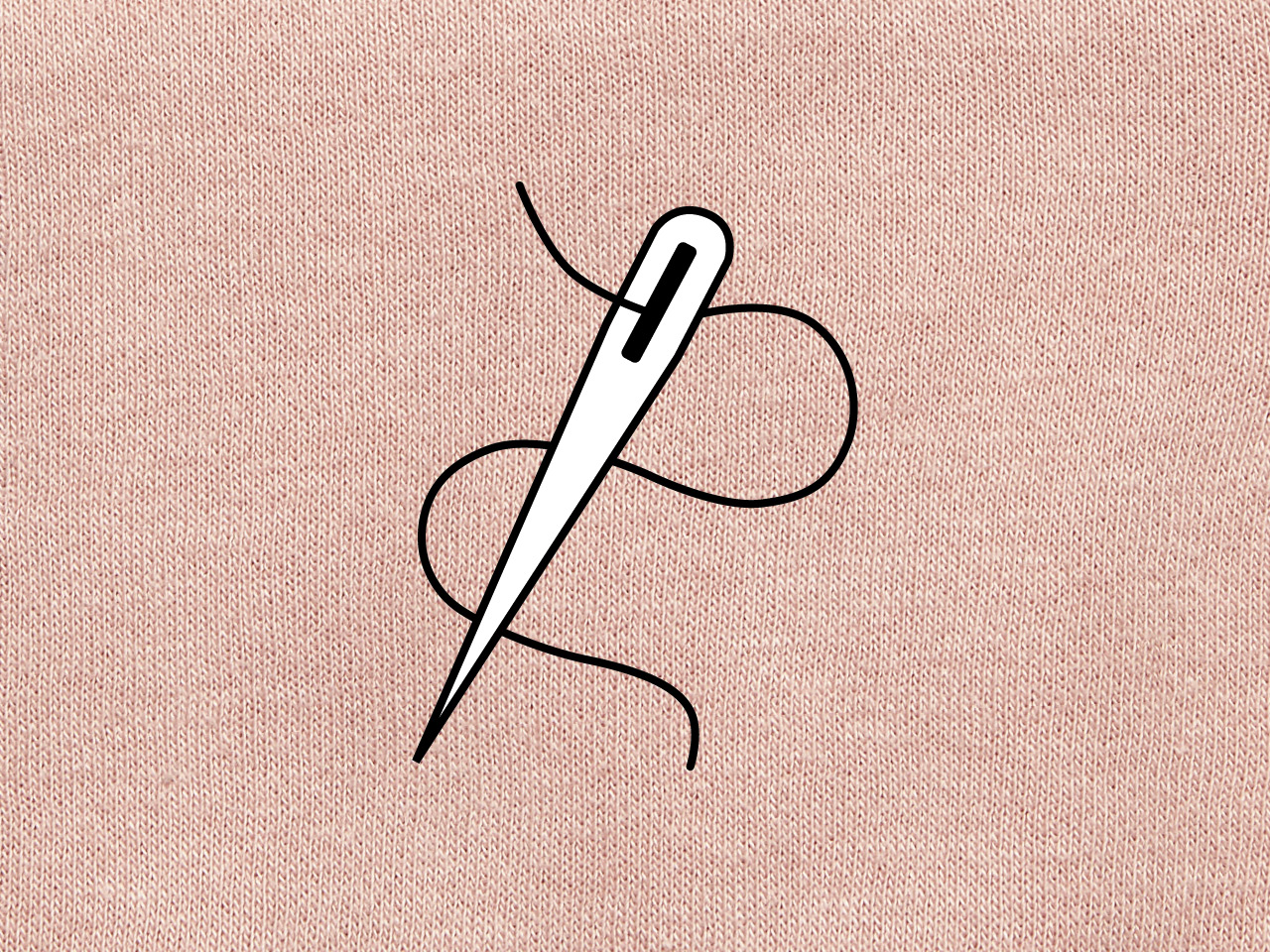 An illustration of a needle and thread on a pink cloth background