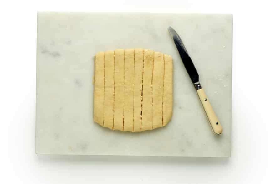 Felicity Cloake’s gnocchi masterclass, step8. Cut the square of dough into strips.