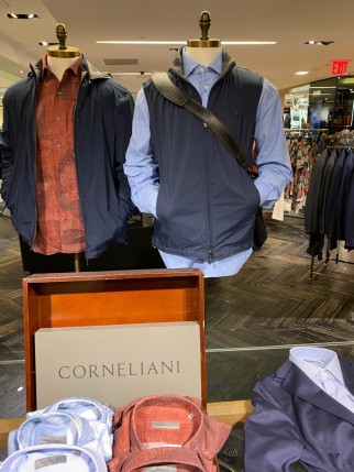 The Corneliani display at Bloomingdale's on 59th Street features vests front and center.