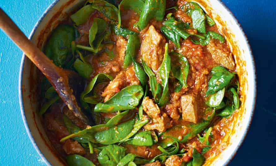 Meera Sodha’s gosht anna palak nu shaak – slow-cooked lamb and spinach curry.