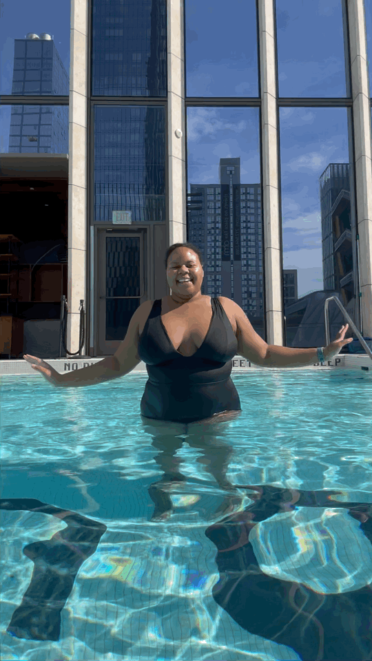 Andie Swimwear Long Torso The Mykonos—Ribbed Swimsuit Jump GIF POPSUGAR Review