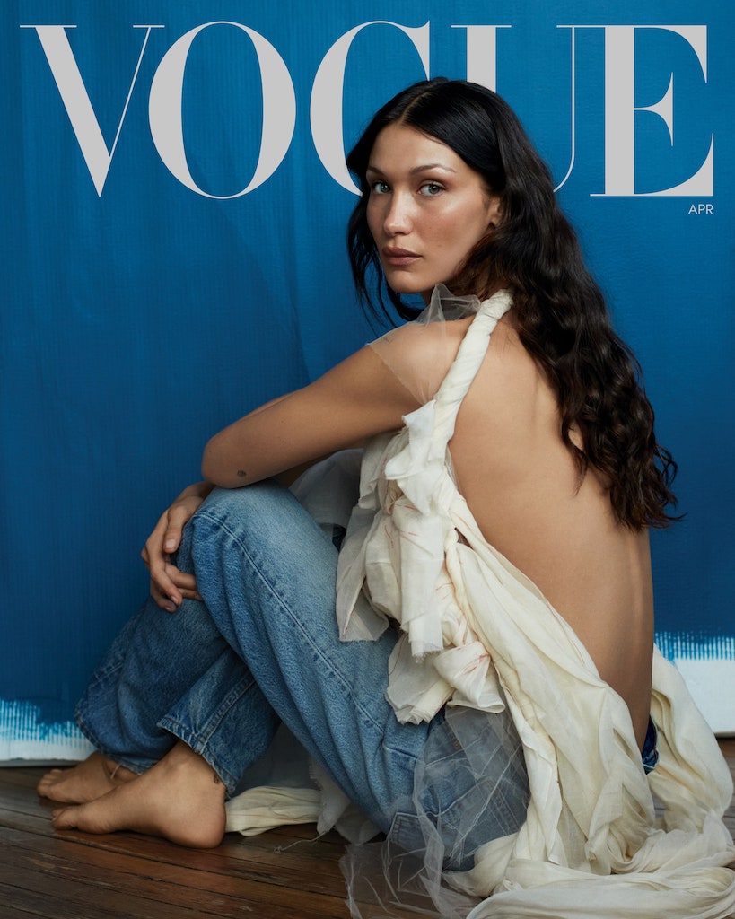 Bella Hadid, Vogue, April 22, jeans, cream top
