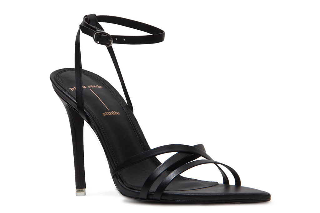 black heels, wrap sandals, black suede studio