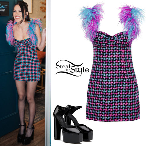 Olivia Rodrigo: Tweed Feather Dress, Black Shoes - Fashnfly