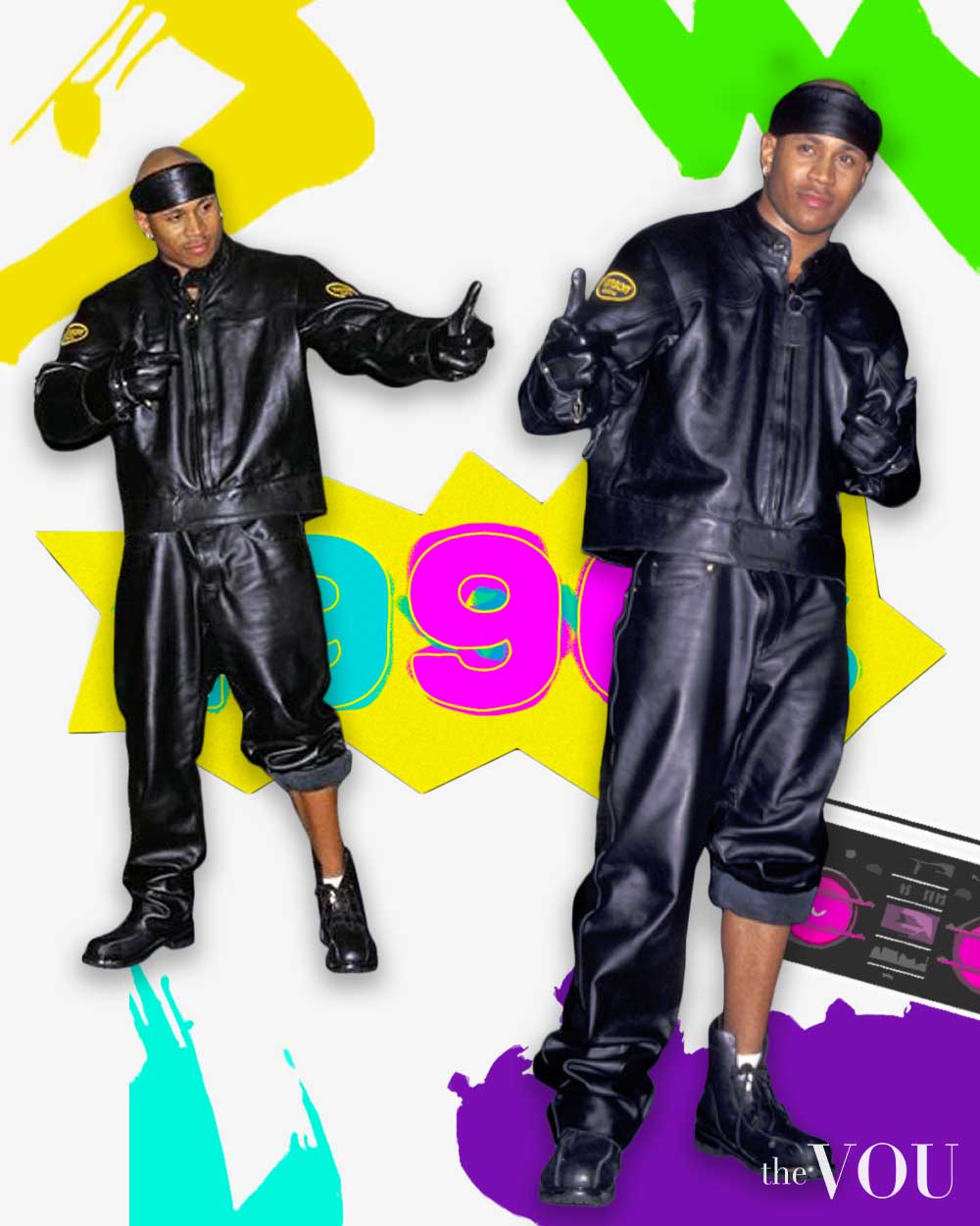 LL Cool J Black Leather Suit, Shoes, & Bandana (with One Leg Rolled-Up) to wear to a 90s party