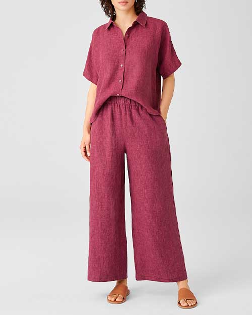 Eileen Fisher Washed Organic Linen Delave Wide-leg Pant