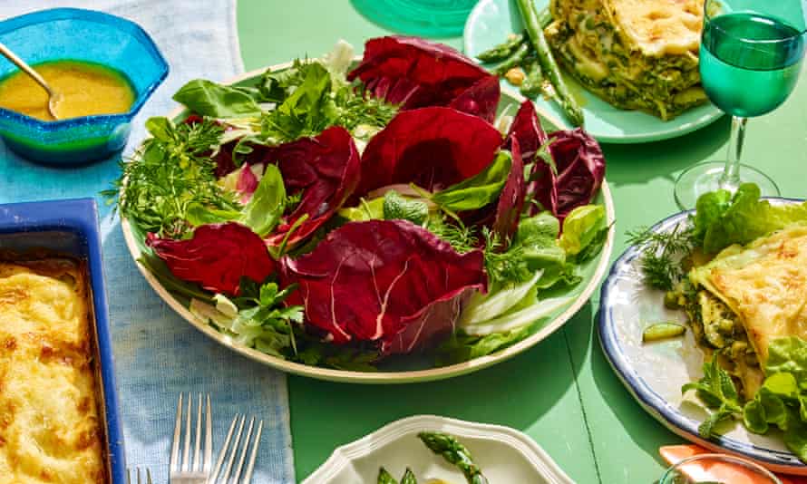 Rachel Roddy spring salad with herbs.