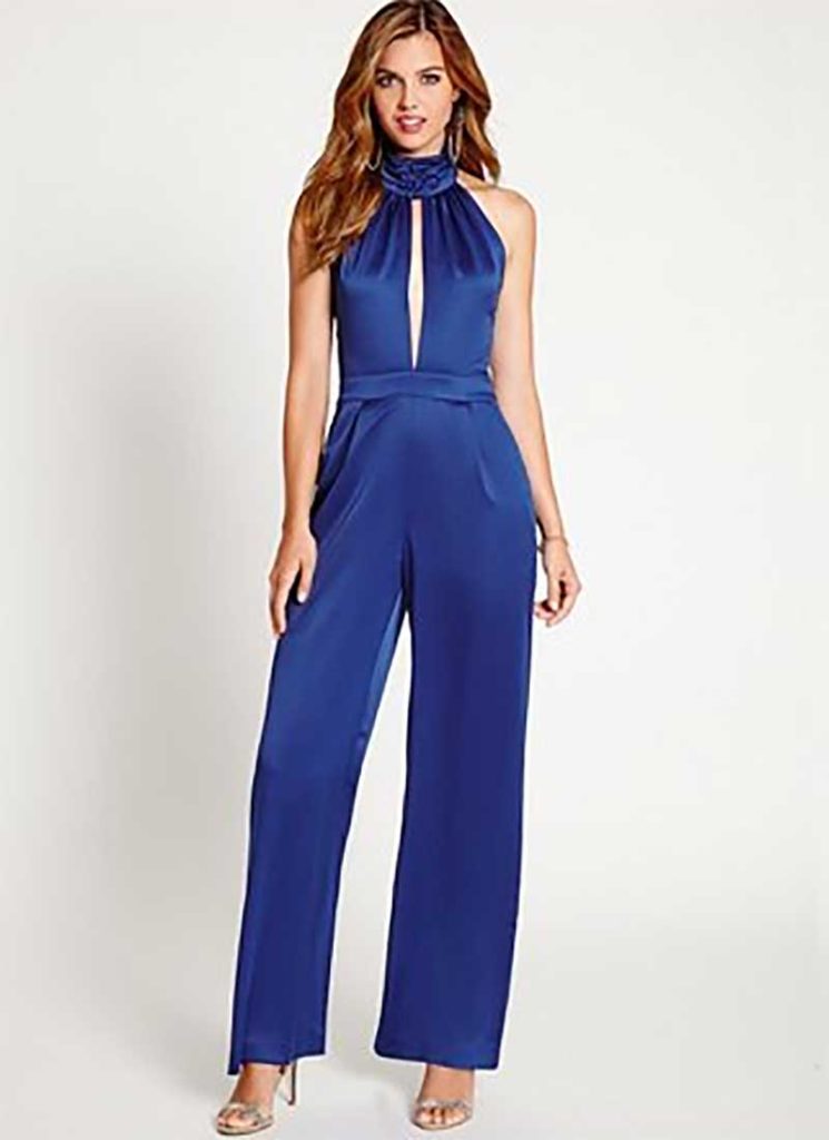 guess sleeveless deep v neck jumpsuit