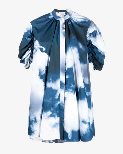 Alexander McQueen Blue Sky Puff-Sleeved Dress