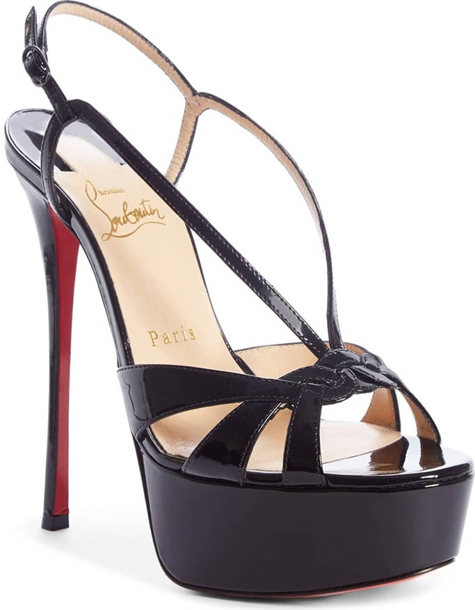 christian louboutin black veracite platform slingback sandals with braided knot toe straps