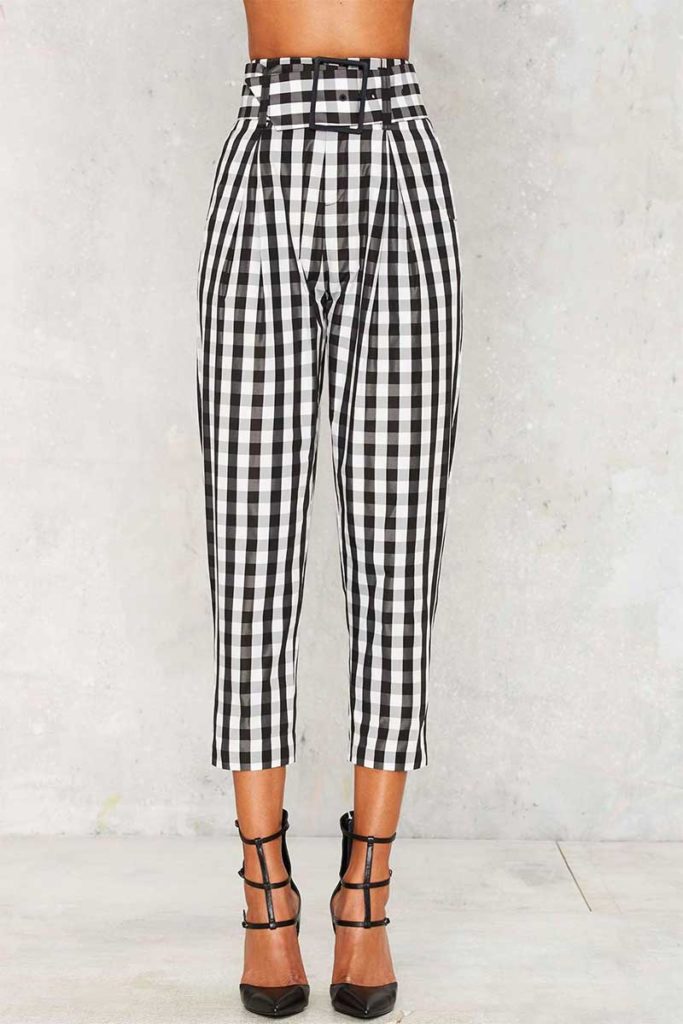 Kendall + Kylie Gingham Style Belted Trouser