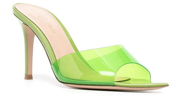 katy perry gianvito rossi elle sandals, lime green neon elle sandals mules, see through transparent strap