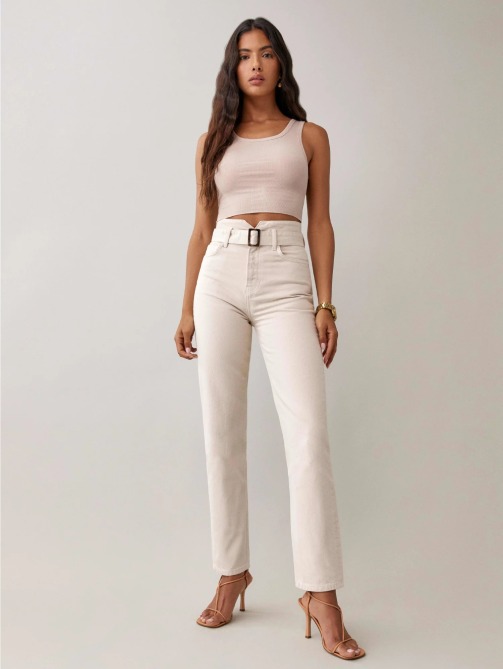 Reformation Cynthia Belted High Rise Straight Jeans