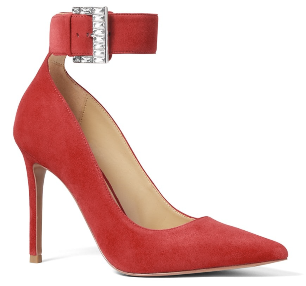 Michael Michael Kors, pumps, red pumps, suede pumps, pointed-toe pumps, stiletto pumps, buckled pumps, crystal pumps, ankle-strap pumps