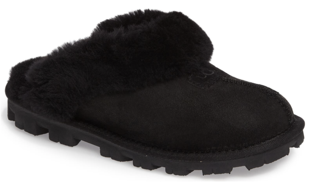 Ugg, slippers, black slippers, shearling slippers, fluffy slippers, flat slippers
