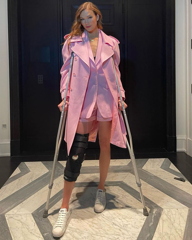 Karlie Kloss in Michael Kors Pink Suit Promoting 'Kode with Klossy'