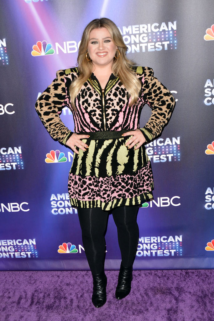 Kelly Clarkson, 'American Song Contest, multicolored, animal print dress, black boots, april 18 2022