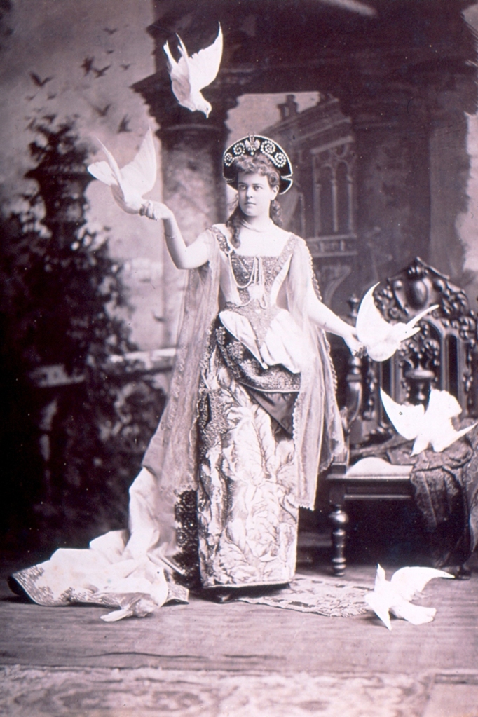 The Gilded Age was characterized by extreme wealth and opulent fashions. Pictured: Socialite Alva Vanderbilt, who was new to high society and wore extravagant dresses in a bid to be accepted by her peers.