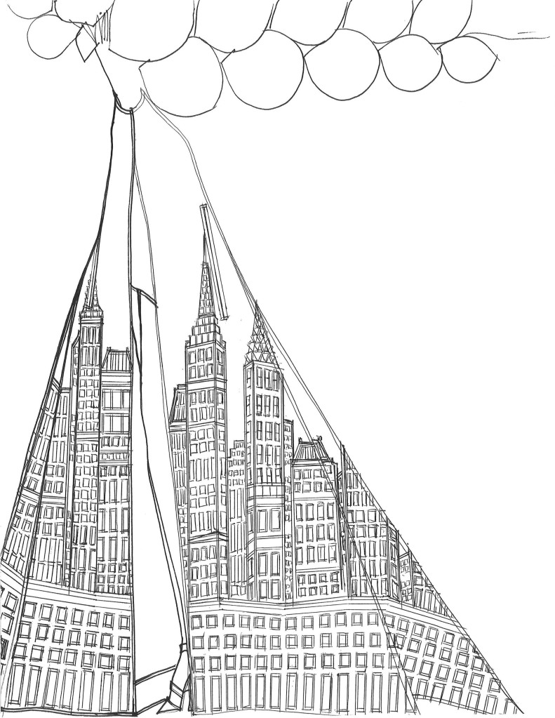 The original sketch for designer Zang Toi's New York City skyline cape. “My cape was inspired by my love for my adopted home, New York City,” Toi told The Post.