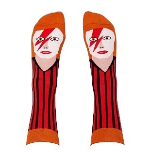 Colorful socks with David Bowie on them