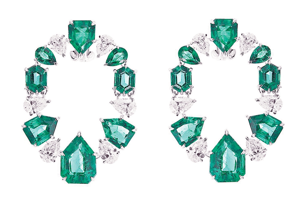 London Collection 18-k white-gold earrings with diamonds and emeralds, $231,000