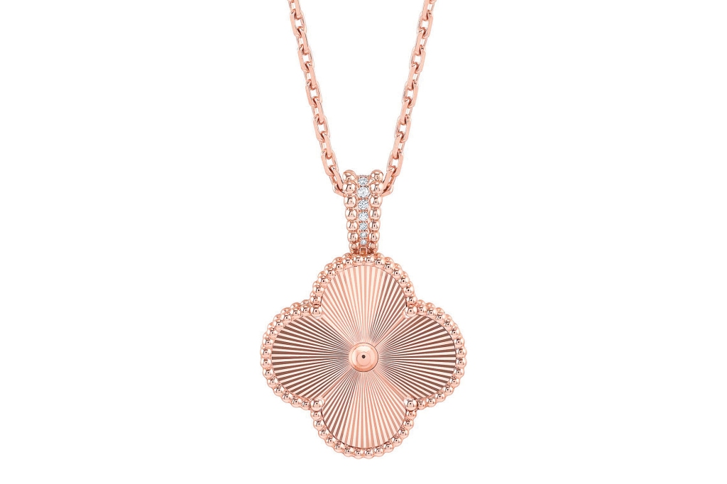 Van Cleef & Arpels Alhambra secret pendant watch with rose gold, diamonds and mother-of-pearl, $20,500