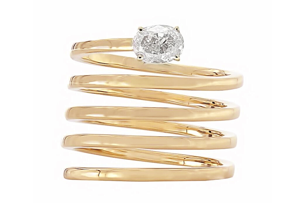 London Collection 14-k yellow-gold 
coil ring with diamond, $3,080