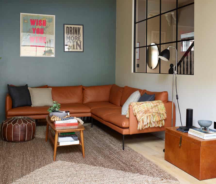 ‘I always used to be a devotee of grey’: the sitting room where midcentury pieces mix with more modern items.