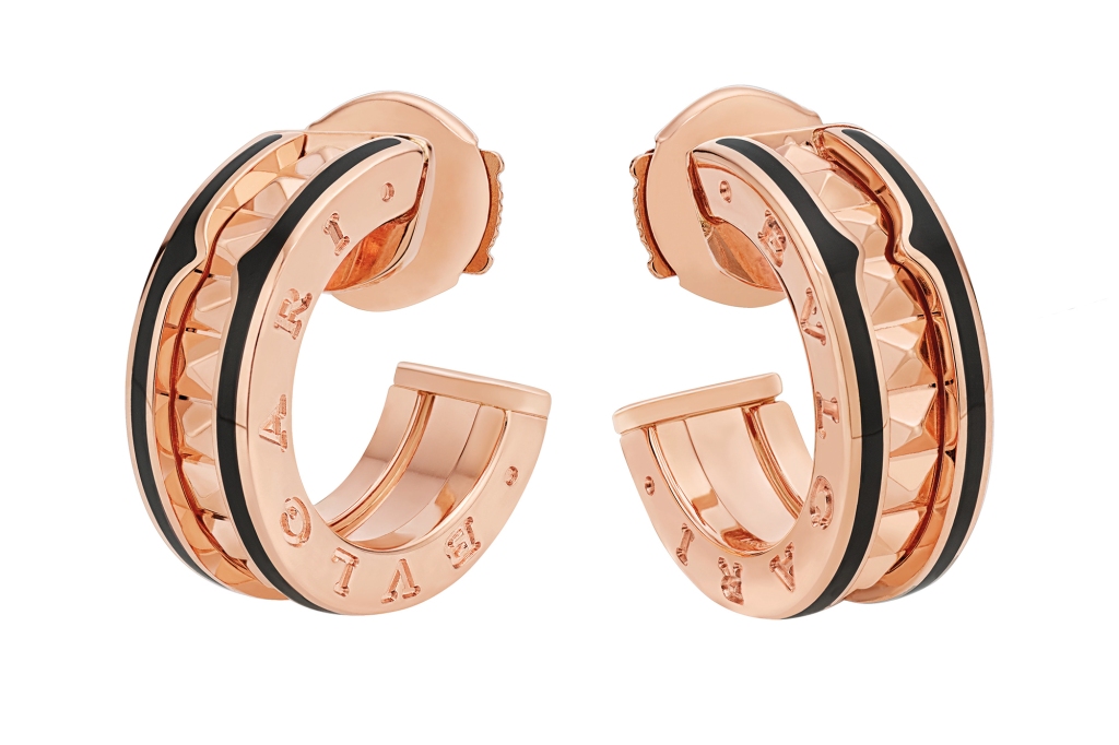 Bulgari B.Zero1 “Rock” earrings in 18-k rose gold and black ceramic, $3,100