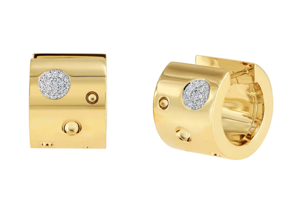 Roberto Coin Pois Mois Luna earrings in 18-k yellow gold with diamonds, $5,600
