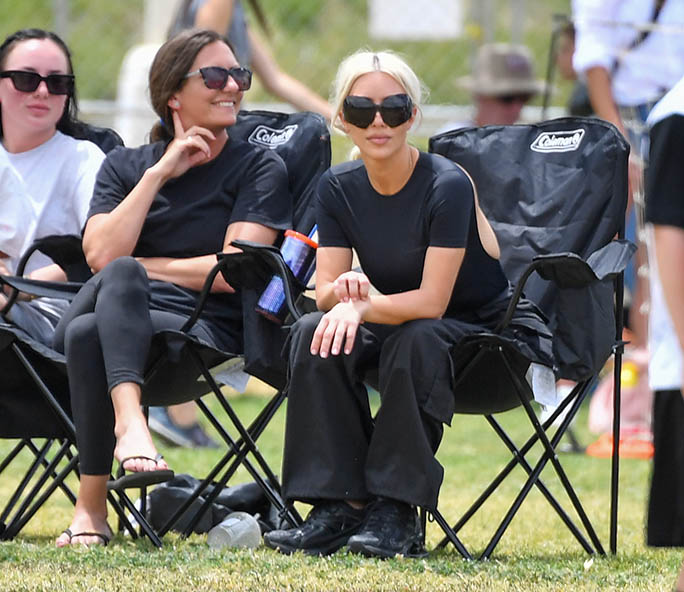 Kim Kardashian, Sneakers, All Black Outfit, Saint West Soccer Game 