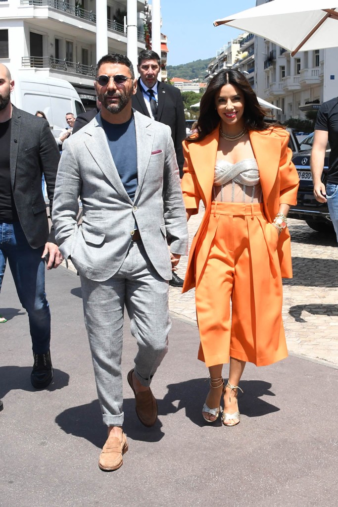 Eva Longoria, Jose Baston, Cannes Film Festival, Orange Suit, Sandals
