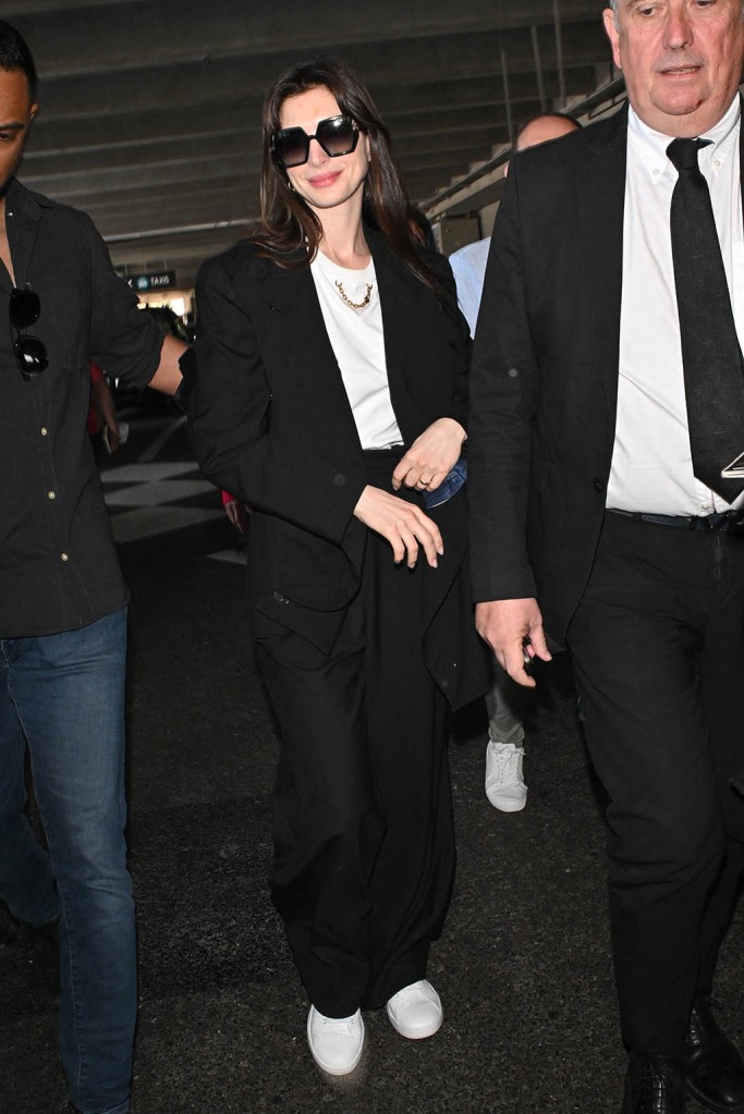 Anne Hathaway, Cannes Film Festival, White Sneakers, Black Suit