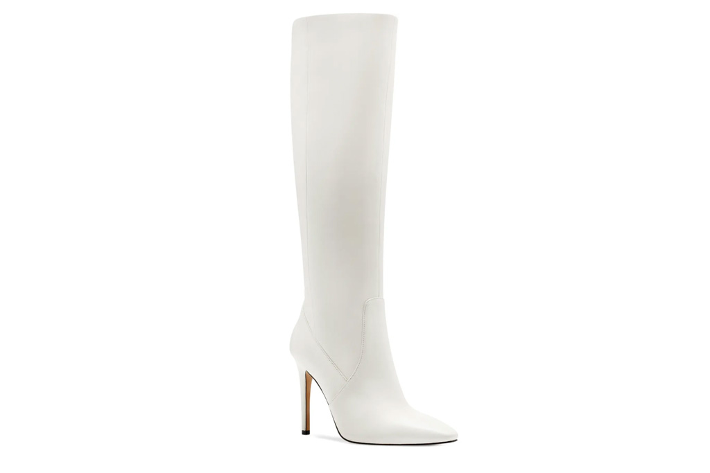 white boots, knee high, heeled, vince camuto