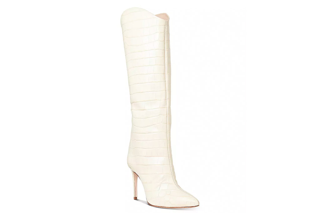white boots, knee high, heeled, schutz
