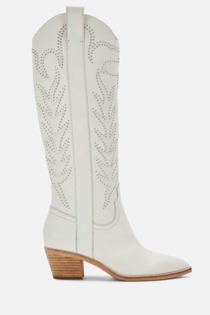 Dolce Vita Solei Stud Boots in Off White Leather