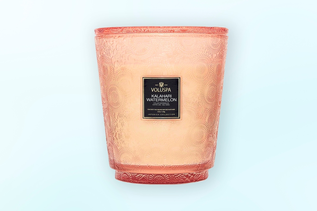 “I love this candle because it smells like summer!” “Kalahari Watermelon” 5-wick candle, $215 at Voluspa.com