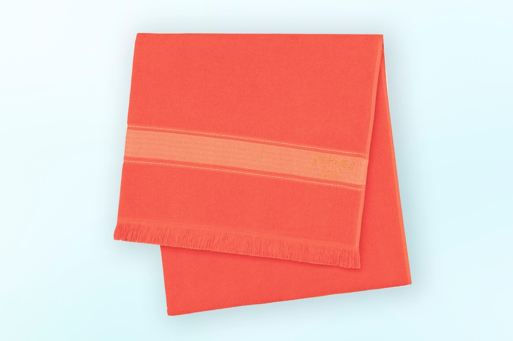 “An absolute luxury, I recently came across a beautiful jacket that was made from a vintage one!” “Yachting” beach towel, $470 at Hermes.com