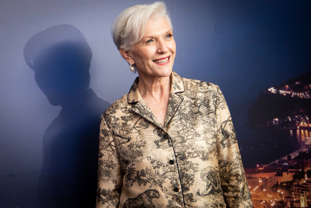 Maye Musk poses for photographers upon arrival at the Kilian Paris Kool Yacht Party, during the 75th Cannes international film festival, Cannes, southern France, Friday, May 27, 2022. (Photo by Vianney Le Caer/Invision/AP)