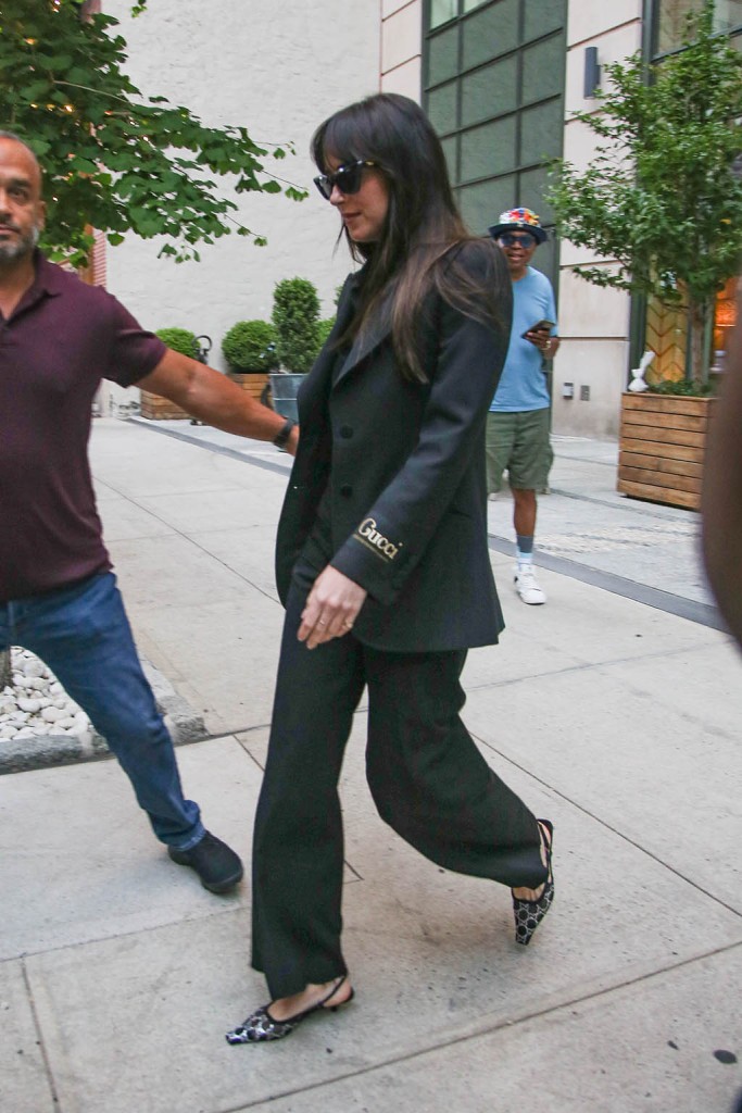 Dakota Johnson, Suit, Slingback Pumps, New York City 