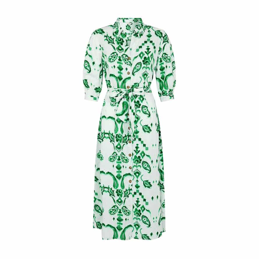 Green shirt dress in botancial print £75