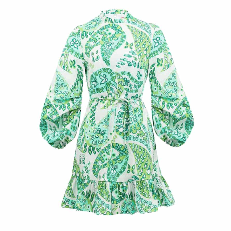Green paisley print cotton mini dress