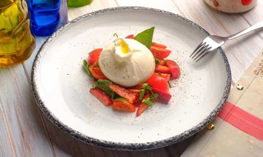 Burrata with strawberry salad.