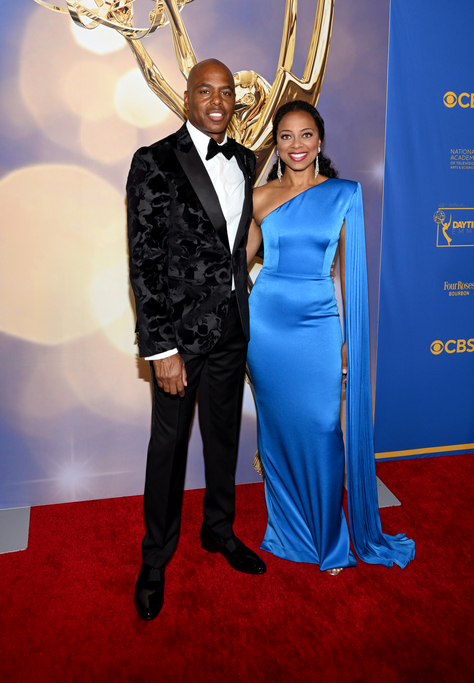 Hosts Kevin Frazier and Nischelle Turner at the 49th Annual Daytime Emmy Awards held at the Pasadena Convention Center on June 24, 2022 in Los Angeles, California.