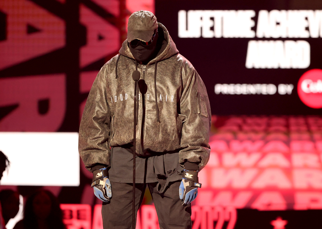 Kanye West speaks onstage at the 2022 BET Awards held at the,Microsoft Theater on June 26, 2022 in Los Angeles, California.