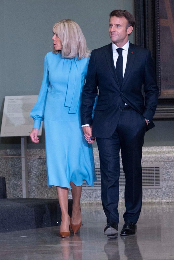 The President of France, Emmanuel Macron, with his wife Brigitte Macron, on his arrival at the informal transatlantic dinner at the level of Heads of State and Government at the Prado Museum, on June 29, 2022, in Madrid (Spain). This dinner, whose menu has been designed by chef José Andrés, is one of the meetings taking place on the occasion of the celebration of the Nato Summit in Madrid, which officially began today and ends tomorrow at the IFEMA Trade Fair Center MADRID. The celebration coincides with the 40th anniversary of Spain's accession to the North Atlantic Treaty Organization. The Russian invasion of Ukraine, the tensions between Moscow and the Alliance and the accession of Finland and Sweden mark the agenda of an event in which delegations from 40 countries are participating. 29 JUNE 2022;DINNER;PRADO MUSEUM;NATO;MADRID A. Ortega. Pool / Europa Press 06/29/2022 (Europa Press via AP)